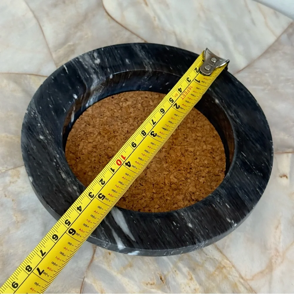 Round‎ Black Marble Tray with Cork Center Wine/Champagne Marble Bottle Coaster